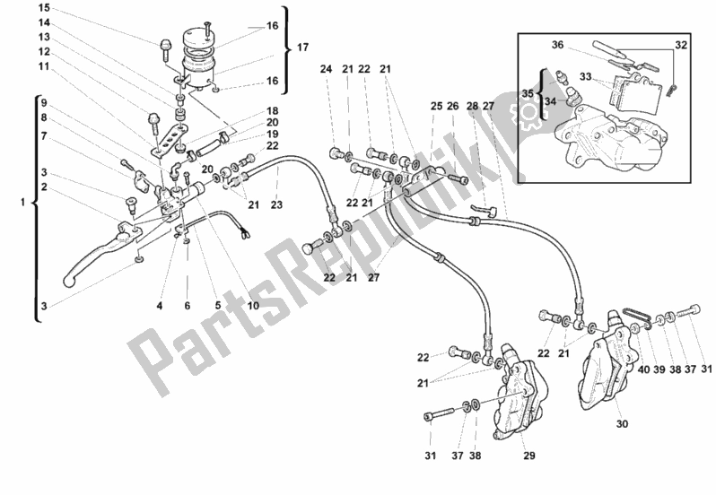 Todas as partes de Sistema De Freio Dianteiro do Ducati Monster 900 City 1999